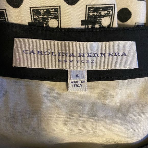 CAROLINA HERRERA NEW YORK Fit Flare Sleeveless Black White Print Midi Dress 4 - Picture 16 of 16